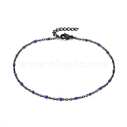 304 Stainless Steel Cable Chain Anklets, with Enamel and Lobster Claw Clasps, Electrophoresis Black, Blue, 230x2mm(AJEW-K030-01EB-01)