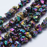 Electroplated Natural Druzy Quartz Beads Strands, Nuggets, Multi-color Plated, 4~8x4~6mm, Hole: 1mm, 15.7 inch(40cm)(G-F542-A-03)