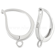 2 Pairs Rhodium Plated 925 Sterling Silver Hoop Earring Findings, Latch Back wit Loops, with S925 Stamp, Platinum, 21 Gauge, 14x10x2mm, Hole: 1.4mm, Pin: 0.7mm(STER-BBC0005-98)