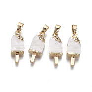 Brass Clear Cubic Zirconia Pendants, with Acrylic and Brass Snap on Bails, Ice Lolly, Creamy White, Real 18K Gold Plated, 21x8x4mm, Hole: 4x3mm(X-KK-N233-033-NF)