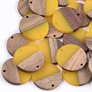 Resin & Walnut Wood Links connectors, Flat Round, Gold, 28.5x3.5~4mm, Hole: 1.8mm(RESI-S367-02B-06)