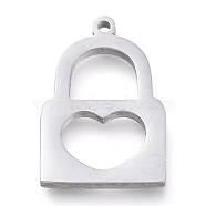 304 Stainless Steel Pendants, Laser Cut, Heart Lock, Stainless Steel Color, 19.5x13x1.7mm, Hole: 1.2mm(STAS-M275-03P)