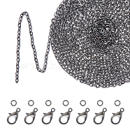 DIY Jewelry Kits, with Unwelded Iron Cable Chains(with Card Paper), Zinc Alloy Lobster Claw Clasps and 304 Stainless Steel Jump Rings, Gunmetal(DIY-PH0026-03B)