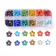 12 Colors Handmade Evil Eye Lampwork Beads, Flat Round, Mixed Color, 6x2.5~3mm, Hole: 1mm, 12colors, about 36~40pcs/color, 432~480pcs/box(LAMP-JP0001-14)