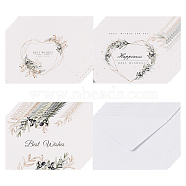 CRASPIRE 30Pcs 3 Style Rectangle Paper Cards, with Word Best Wishes & Leaf Pattern, 30Pcs Paper Envelopes, Mixed Color, 140x93x0.4mm, 10pcs/style(DIY-CP0005-71)