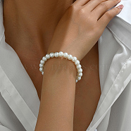 Elegant Adjustable Plastic Imitation Pearl Beaded Stretch Bracelets for Women, European and American Style, Seashell Color, 7-1/2 inch(19cm)(DZ1384)