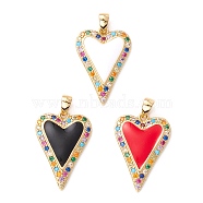 Brass Micro Pave Colorful Cubic Zirconia Pendants, with Enamel, Real 18K Gold Plated, Lead Free & Cadmium Free & Nickel Free, Heart, Mixed Color, 21.5x15x3mm, Hole: 2.5x4mm(ZIRC-Z019-45-NR)