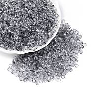 Baking Paint Electroplate Transparent Glass Seed Beads, Rondelle, Dark Gray, 4~4.5x3.5mm, Hole: 1.2~1.6mm, about 4500pcs/pound(SEED-N006-07L)