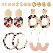 20Pcs 10 Style Acrylic Dangle Stud Earrings, Alloy Earrings Post, Half Hoop Earrings for Women, Hexagon & Oval & Round, Mixed Color, 8~70x6~49mm, 2Pcs/style(EJEW-FI0001-64)