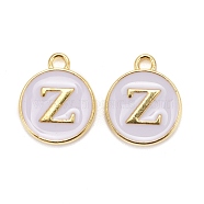 Golden Plated Alloy Charms, Cadmium Free & Lead Free, with Enamel, Enamelled Sequins, Flat Round with Letter, White, Letter.Z, 14x12x2mm, Hole: 1.5mm(ENAM-S118-01Z)