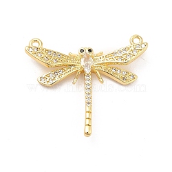 Brass Pave Clear & Jet Cubic Zirconia Connector Charms, Dragonfly Link, Long-Lasting Plated, Cadmium Free & Nickel Free & Lead Free, Real 18K Gold Plated, 26x31.5x5.5mm, Hole: 1.5mm(KK-H434-07G)