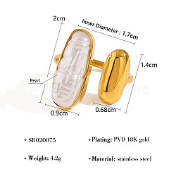 304 Stainless Steel with Plastic Pearl Cuff Open Rings, Golden, Oval, 17mm(FS-WGD589A-03)