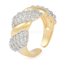 Twist Brass Micro Pave Clear Cubic Zirconia Open Cuff Ring for Women, Real 18K Gold Plated, Adjustable(RJEW-Q819-02G)