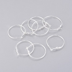 Brass Hoop Earrings, Nickel Free, Silver Color Plated, 30x1.2mm(X-EC108-1NFS)