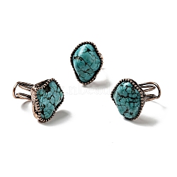 Natural Turquoise Adjustable Finger Rings, with Brass Findings, Cadmium Free & Lead Free, Rhombus, 7~11mm, US Size 7 1/4(17.5mm)(G-D468-46R)