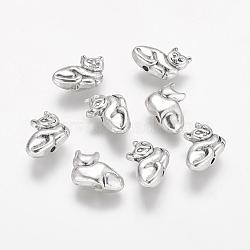 Tibetan Style Alloy Kitten Beads, 3D Cat, Lead Free & Cadmium Free, Antique Silver, 11x14x4.5mm, Hole: 1mm(TIBEP-GC183-AS-RS)