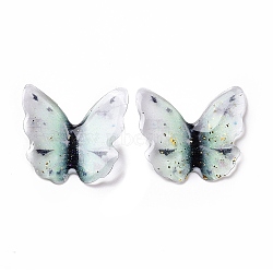 Transparent Resin Cabochons, with Gold Foil, Butterfly, Light Sea Green, 21.5~22x22~24.5x1.5~4.7mm(RESI-L036-10A-04)