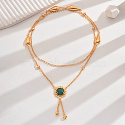 Vintage Classic Elegant Brass Pave Synthetic Malachite Fashion European Flower Lariat Necklaces, Real 18K Gold Plated, 46.46 inch(118cm)(YP1848-3)