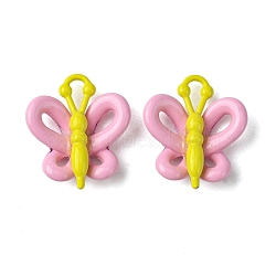 Rack Plating Alloy Pendants, Spray Painted Butterfly Charms, Yellow, 19x16.5x5mm, Hole: 5x1.5mm(PALLOY-K022-01A)