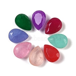 Glass Rhinestone Cabochons, Glass Surface with Natural Quartz Bottom, Pointed Back, Faceted, Teardrop, Mixed Color, 14x10x6.5mm(GLAA-A013-07C-M)