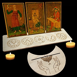 Wooden Tarot Card Display Stands, Moon Phase Tarot Holder for Divination, Tarot Decor Tools, Moon with Rectangle, Butterfly Pattern, 12.5~25x7.5~10.5x0.5cm, 2pcs/set(WICR-PW0001-12C)