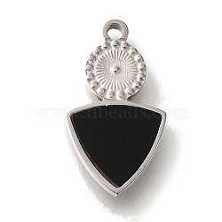 304 Stainless Steel Manual Polishing Charms, with Black Acrylic, Triangle & Flat Round, Stainless Steel Color, 15x8.5x2mm, Hole: 1.2mm(STAS-M059-07P-01)