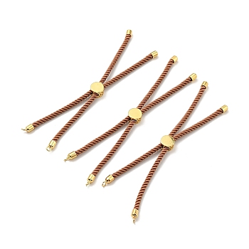 Half Finished Twisted Milan Rope Slider Bracelets, with Rack Plating Brass Cord Ends & Open Loop, Cadmium Free & Lead Free, for Connector Charm Bracelet Making, Golden, Camel, 222~230x3mm
