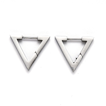 Tarnish Resistant 304 Stainless Steel Triangle Huggie Hoop Earrings, Stainless Steel Color, 18.5x21x3mm, Pin: 1mm