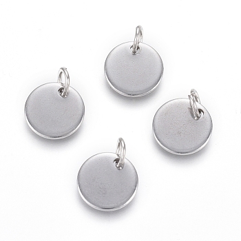 304 Stainless Steel Charms, with Jump Rings, Blank Stamping Tag, Flat Round, Stainless Steel Color, 10x1mm, Hole: 3.5mm
