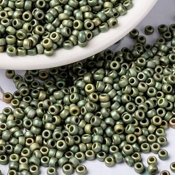 MIYUKI Round Rocailles Beads, Japanese Seed Beads, 8/0, (RR2033) Matte Opaque Light Olive Luster, 3mm, Hole: 1mm, about 422~455pcs/10g