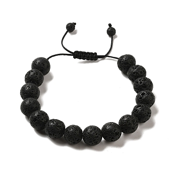 12.5mm Round Natural Lava Rock Braided Bead Bracelets for Women Men, Inner Diameter: 2~3-1/8 inch(4.95~8.05cm)