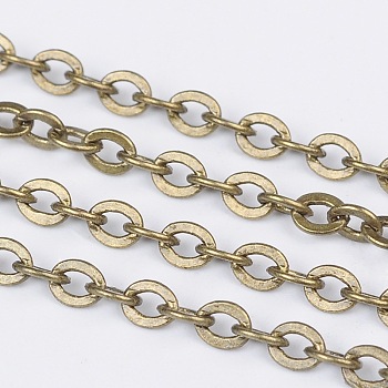Brass Flat Oval Cable Chains, Unwelded, with Spool, Cadmium Free & Nickel Free & Lead Free, Antique Bronze, 3.3x2.6x0.5mm, about 301.83 Feet(92m)/roll