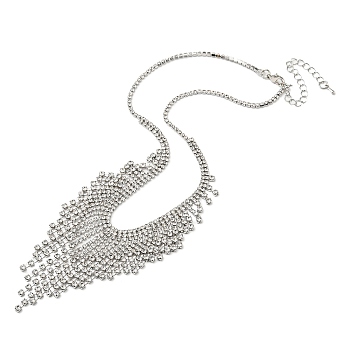 Crystal Rhinestone Bib Necklaces, Fashion Alloy Statement Necklaces, Platinum, 16.06 inch(40.8cm)