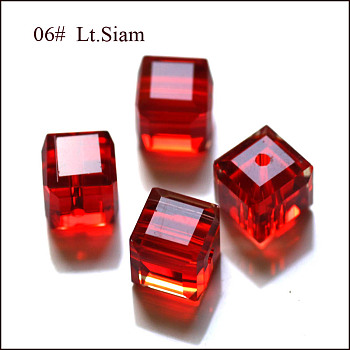 K9 Glass, Imitation Austrian Crystal Beads, Grade AAA, Faceted, Cube, Red, 4x4x4mm(size within the error range of 0.5~1mm), Hole: 0.7~0.9mm