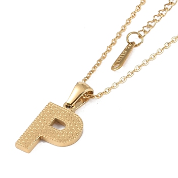 Ion Plating(IP) Initial Letter 304 Stainless Steel Pendant Necklaces, Real 18K Gold Plated, Letter P, 15.87 inch(40.3cm), Pendant: about 17x11.5mm