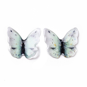 Transparent Resin Cabochons, with Gold Foil, Butterfly, Light Sea Green, 21.5~22x22~24.5x1.5~4.7mm