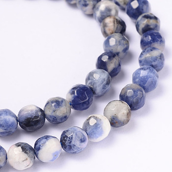 Faceted Natural Sodalite Round Bead Strands, 6mm, Hole: 1mm, about 63pcs/strand, 14.9 inch