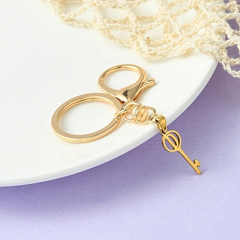 304 Stainless Steel Initial Letter Key Charm Keychains, with Alloy Clasp, Golden, Letter D, 8.8cm