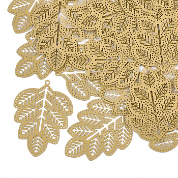 430 Stainless Steel Filigree Pendants, Spray Painted, Etched Metal Embellishments, Leaf, Goldenrod, 45.5x34x0.3mm, Hole: 1.6mm