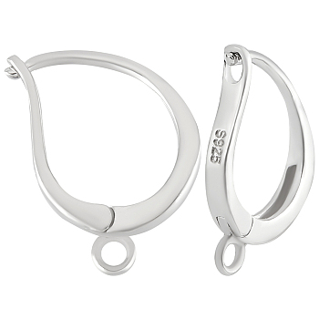 2 Pairs Rhodium Plated 925 Sterling Silver Hoop Earring Findings, Latch Back wit Loops, with S925 Stamp, Platinum, 21 Gauge, 14x10x2mm, Hole: 1.4mm, Pin: 0.7mm