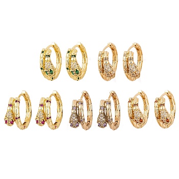 Snake Brass Micro Pave Cubic Zirconia Earrings Hoop Earrings for Women, Real 18K Gold Plated, Mixed Color, 21x8mm