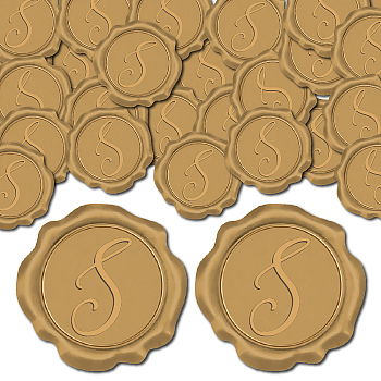 Adhesive Wax Seal Stickers, Envelope Seal Decoration, For Craft Scrapbook DIY Gift, Letter S, Dark Goldenrod, 30mm, 50pcs/box