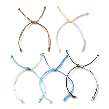 Gradient Color Adjustable Braided Nylon Cord Bracelet Making, with 304 Stainless Steel Open Jump Rings, for Connector Charm, Golden, 1~1-1/8 inch(2.6~2.68cm), Hole: 3mm