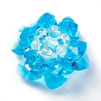Glass Woven Beads, Cluster Beads, Lotus, Deep Sky Blue, 47x27mm, Hole: 11mm