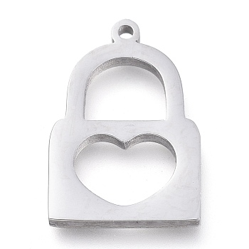 304 Stainless Steel Pendants, Laser Cut, Heart Lock, Stainless Steel Color, 19.5x13x1.7mm, Hole: 1.2mm