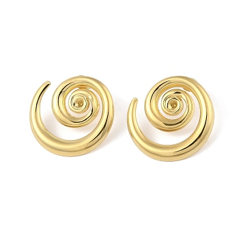 Ion Plating(IP) 304 Stainless Steel Stud Earrings Finding for Women, Spiral, Real 18K Gold Plated, 27.5x27.5mm, Pin: 11x0.5mm