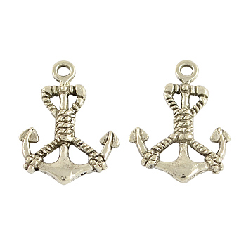 Tibetan Style Alloy Anchor Pendants, Cadmium Free & Nickel Free & Lead Free, Antique Silver, 25x18x2.5mm, Hole: 2mm