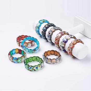 Handmade Millefiori Lampwork Beaded Stretch Bracelets, with Silver Foil, Mixed Color, 2-1/8 inch(53mm)
