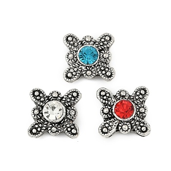 Alloy Rhinestone Beads, Rack Plating, Flower, Antique Silver, Mixed Color, 11.5x12x4.5mm, Hole: 1mm