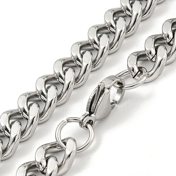 Non-Tarnish 201 Stainless Steel Cuban Link Chain Necklaces for Women and Men, Stainless Steel Color, 17.95 inch(45.6cm)